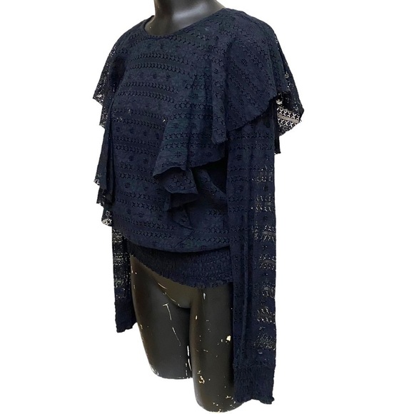 Melrose and Market Black Eyelet Ruffle Lace Top Size Small - Picture 5 of 7